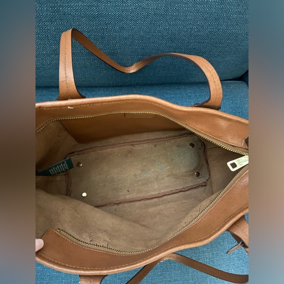 Lauren Ralph Lauren Gorgeous Camel Brown Canvas Leather Medium Shoulder Tote Bag - Picture 4 of 16